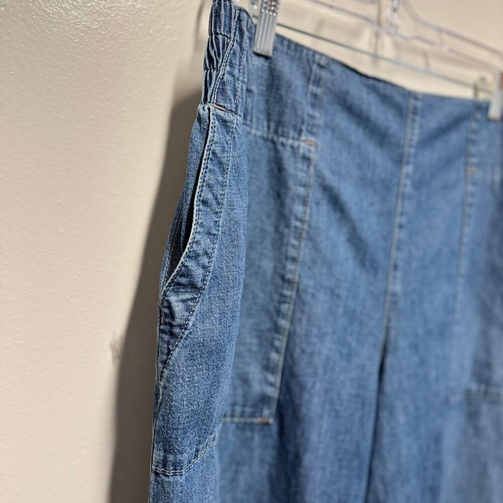 Free People WeTheFree Denim Cargo Pants Wide Leg Utility Streetwear Y2K Cotton L - Picture 7 of 13